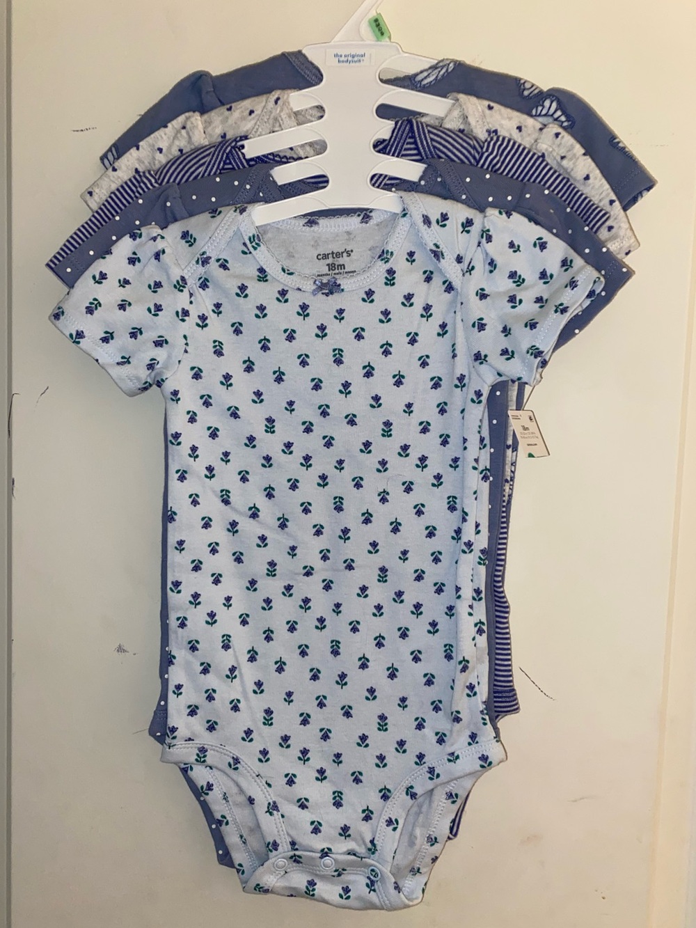 Carter's Blue Floral Short-Sleeve Baby One-Piece - 18M